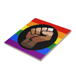 SlipperyJoe's queer people colour flag raised fist Ceramic Tile