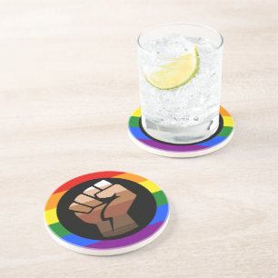 SlipperyJoe's queer people colour flag raised fist Coaster