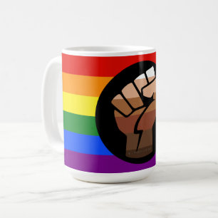 SlipperyJoe's queer people colour flag raised fist Coffee Mug