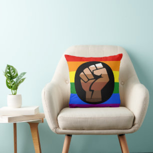 SlipperyJoe's queer people colour flag raised fist Cushion