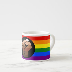 SlipperyJoe's queer people colour flag raised fist Espresso Cup