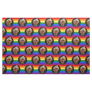 SlipperyJoe's queer people colour flag raised fist Fabric