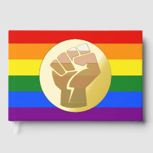 SlipperyJoe's queer people colour flag raised fist Guest Book