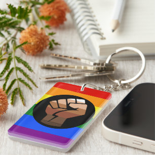SlipperyJoe's queer people colour flag raised fist Key Ring
