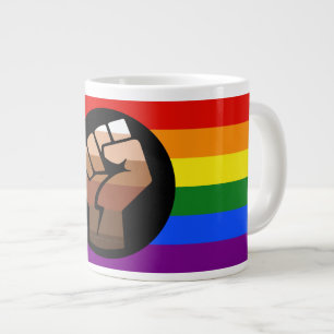 SlipperyJoe's queer people colour flag raised fist Large Coffee Mug