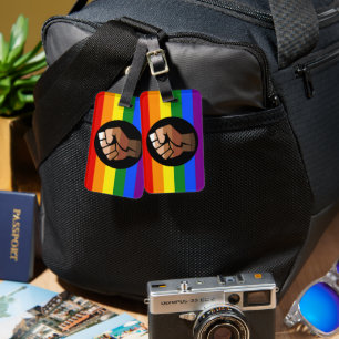 SlipperyJoe's queer people colour flag raised fist Luggage Tag