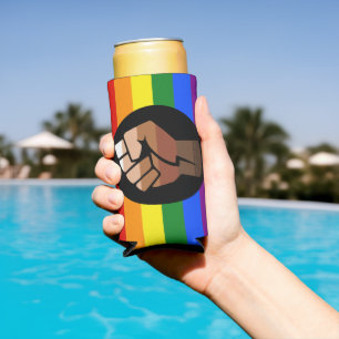 SlipperyJoe's queer people colour flag raised fist Seltzer Can Cooler