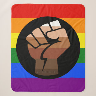 SlipperyJoe's queer people colour flag raised fist Sherpa Blanket
