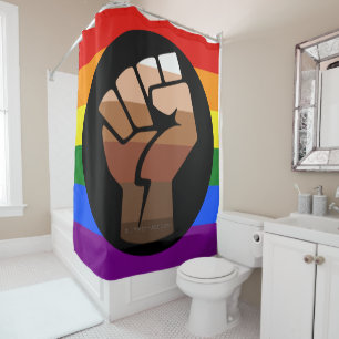 SlipperyJoe's queer people colour flag raised fist Shower Curtain