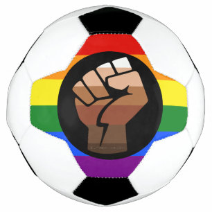 SlipperyJoe's queer people colour flag raised fist Soccer Ball