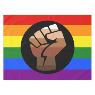 SlipperyJoe's queer people colour flag raised fist Tablecloth
