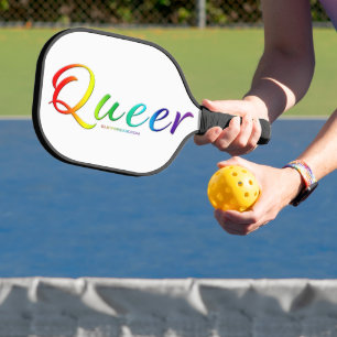 SlipperyJoe's queer pride colours word colourful v Pickleball Paddle