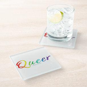 SlipperyJoe's queer single expressive word smooth Glass Coaster