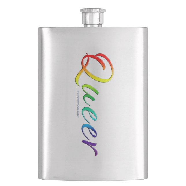 SlipperyJoe's queer single expressive word smooth  Hip Flask (Front)