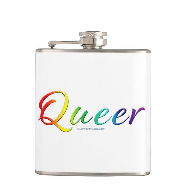 SlipperyJoe's queer single expressive word smooth  Hip Flask (Front)