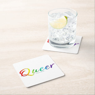 SlipperyJoe's queer single expressive word smooth Square Paper Coaster