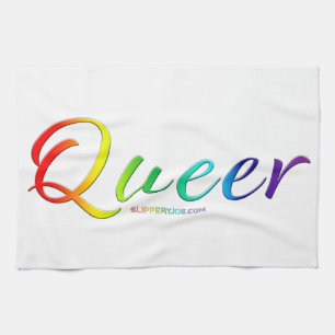 SlipperyJoe's queer single expressive word smooth Tea Towel