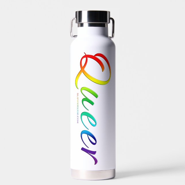 SlipperyJoe's queer single expressive word smooth  Water Bottle (Front)