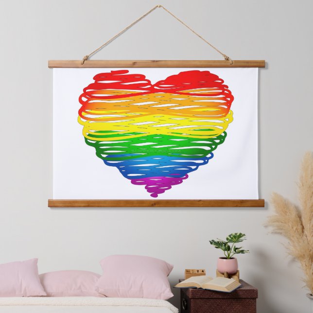 SlipperyJoe's rainbow colored heart scribbled swir Hanging Tapestry (Bedroom)