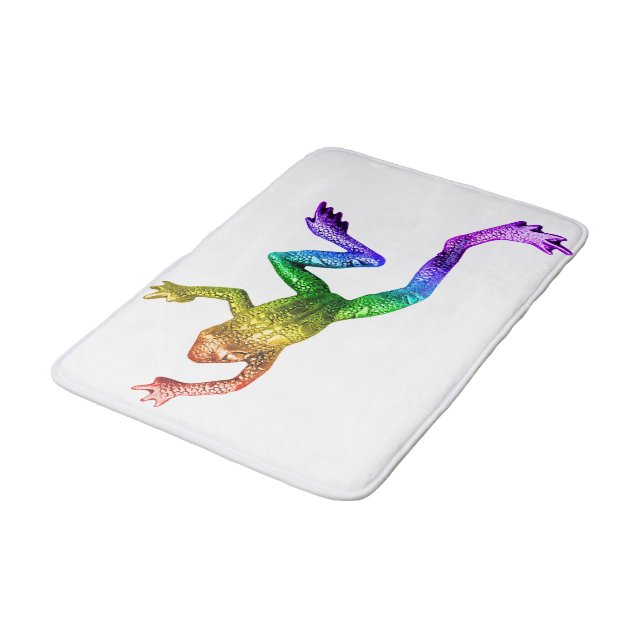 SlipperyJoe's rainbow coloured frog rendered sculp Bath Mat (Angled)
