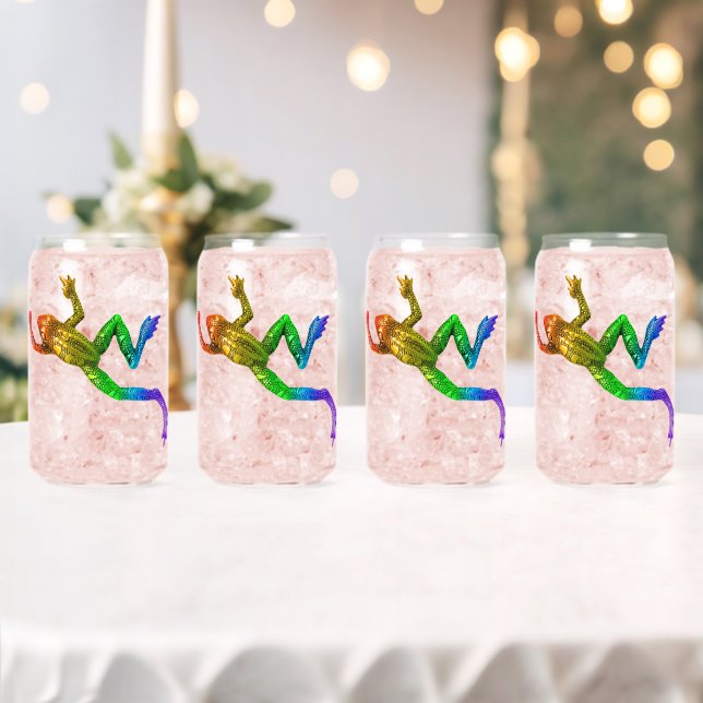 SlipperyJoe's rainbow coloured frog rendered sculp Can Glass (Insitu (Wedding))