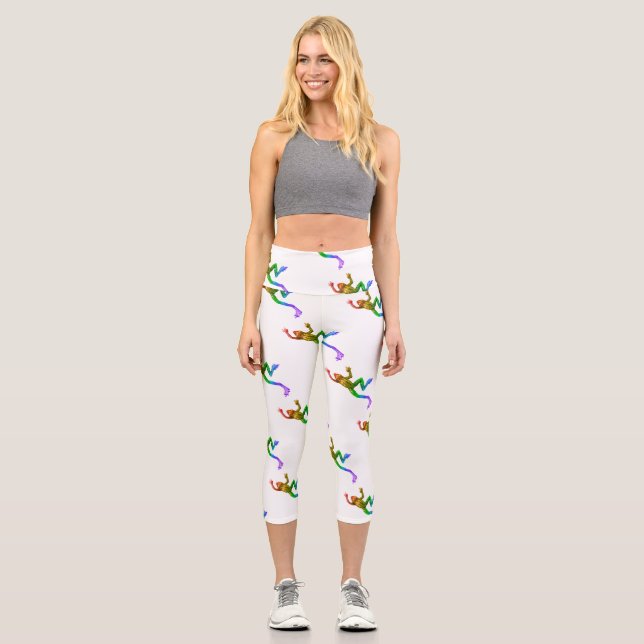SlipperyJoe's rainbow coloured frog rendered sculp Capri Leggings (Front)