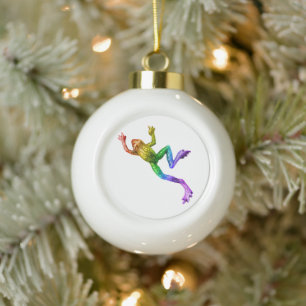 SlipperyJoe's rainbow coloured frog rendered sculp Ceramic Ball Christmas Ornament