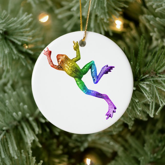 SlipperyJoe's rainbow coloured frog rendered sculp Ceramic Ornament (Tree)