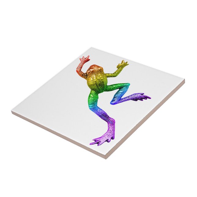 SlipperyJoe's rainbow coloured frog rendered sculp Ceramic Tile (Side)