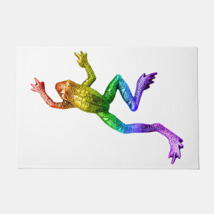 SlipperyJoe's rainbow coloured frog rendered sculp Doormat