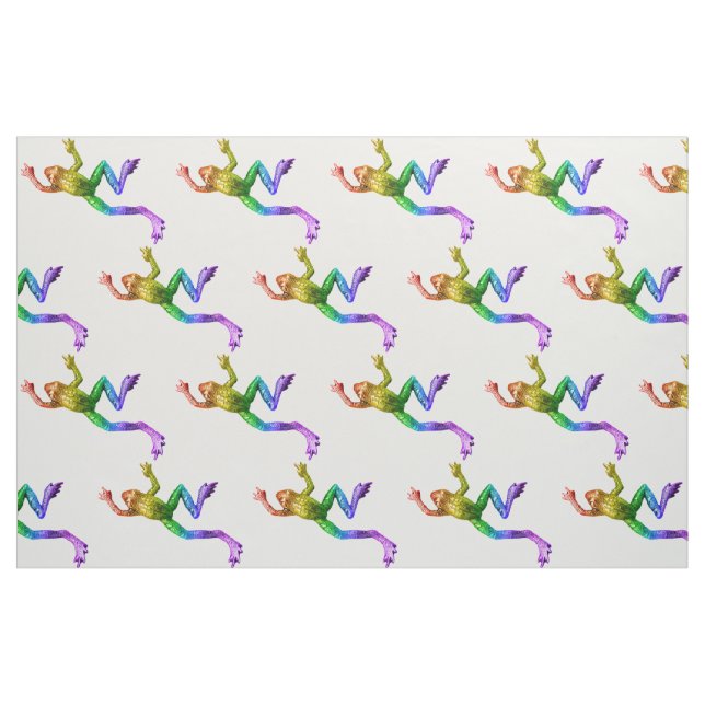 SlipperyJoe's rainbow coloured frog rendered sculp Fabric (Yard)