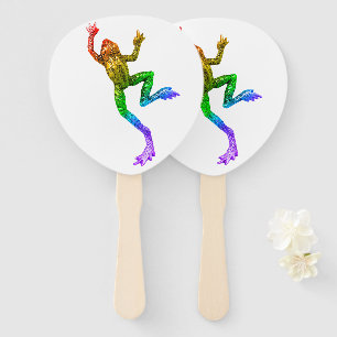 SlipperyJoe's rainbow coloured frog rendered sculp Hand Fan