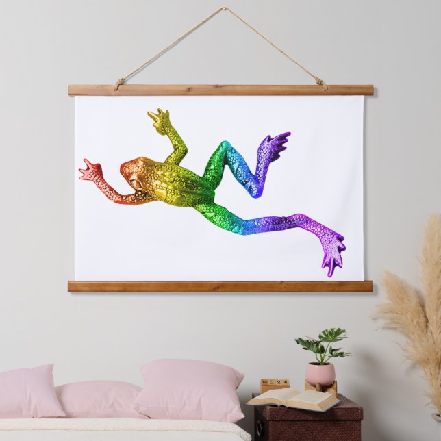 SlipperyJoe's rainbow coloured frog rendered sculp Hanging Tapestry (Bedroom)