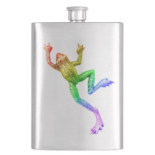 SlipperyJoe's rainbow coloured frog rendered sculp Hip Flask