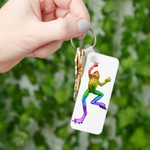 SlipperyJoe's rainbow coloured frog rendered sculp Key Ring