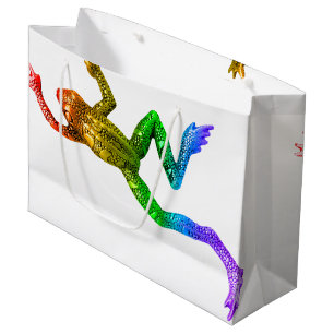 SlipperyJoe's rainbow coloured frog rendered sculp Large Gift Bag