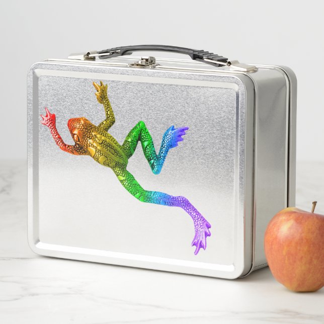 SlipperyJoe's rainbow coloured frog rendered sculp Metal Lunch Box (In Situ)