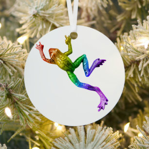 SlipperyJoe's rainbow coloured frog rendered sculp Metal Tree Decoration