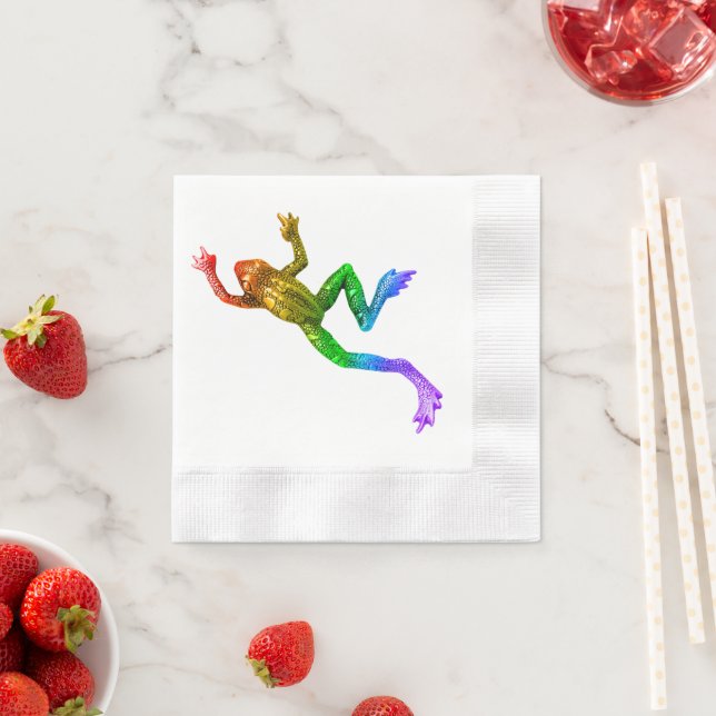 SlipperyJoe's rainbow coloured frog rendered sculp Napkin (Insitu)