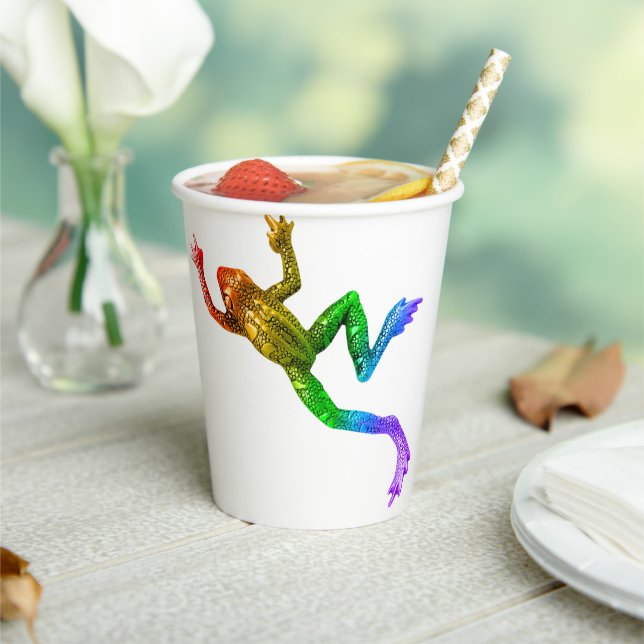 SlipperyJoe's rainbow coloured frog rendered sculp Paper Cups (Insitu)