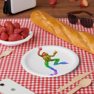 SlipperyJoe's rainbow coloured frog rendered sculp Paper Plate