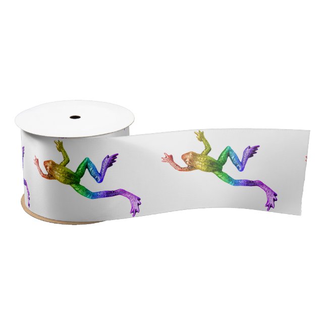 SlipperyJoe's rainbow coloured frog rendered sculp Satin Ribbon (Spool)