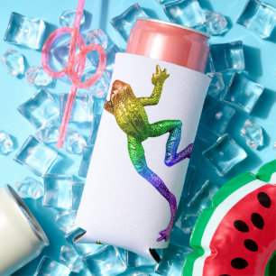 SlipperyJoe's rainbow coloured frog rendered sculp Seltzer Can Cooler