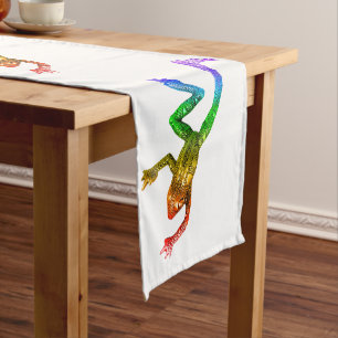 SlipperyJoe's rainbow coloured frog rendered sculp Short Table Runner