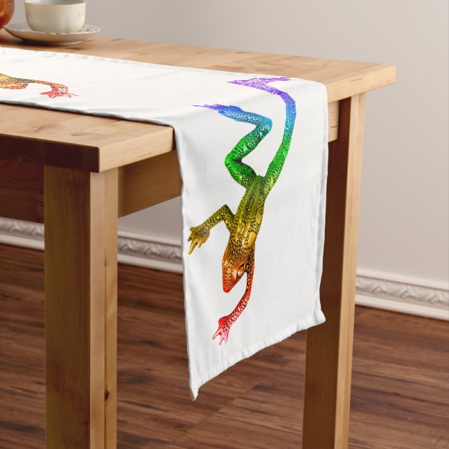 SlipperyJoe's rainbow coloured frog rendered sculp Short Table Runner (In Situ)