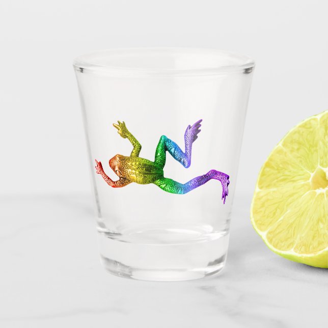 SlipperyJoe's rainbow coloured frog rendered sculp Shot Glass (Front)
