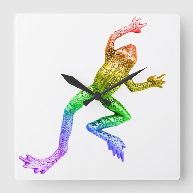 SlipperyJoe's rainbow coloured frog rendered sculp Square Wall Clock (Front)