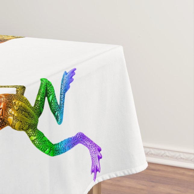 SlipperyJoe's rainbow coloured frog rendered sculp Tablecloth (In Situ)