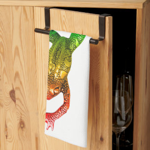 SlipperyJoe's rainbow coloured frog rendered sculp Tea Towel