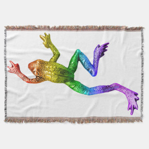 SlipperyJoe's rainbow coloured frog rendered sculp Throw Blanket